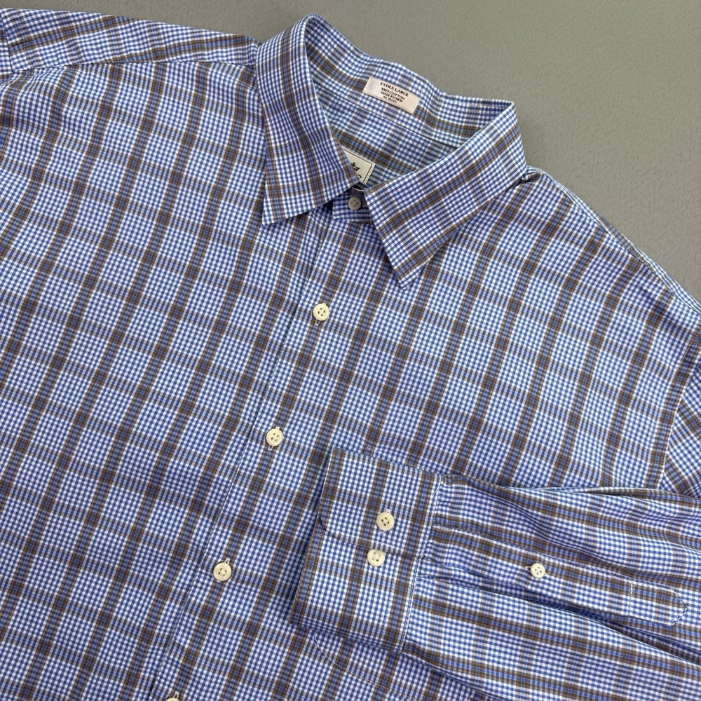 Peter Millar Blue Plaid Button Down Long Sleeve Casual Dress Shirt Men's Size XL